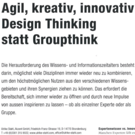 Agil, kreativ, innovativ: Design Thinking statt Groupthink_MB-Revue 10_2019 von Ulrike Stahl Organisationsentwicklung für agile Teams und Unternehmen