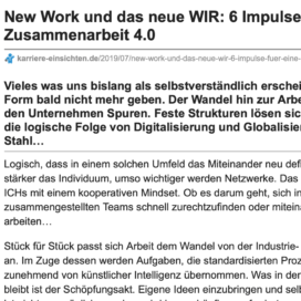 New Work und das neue WIR 6 Impulse für eine agile Zusammenarbeit 4.0_karriere-einsichten.de 07_2019 von Ulrike Stahl Organisationsentwicklung für agile Teams und Unternehmen
